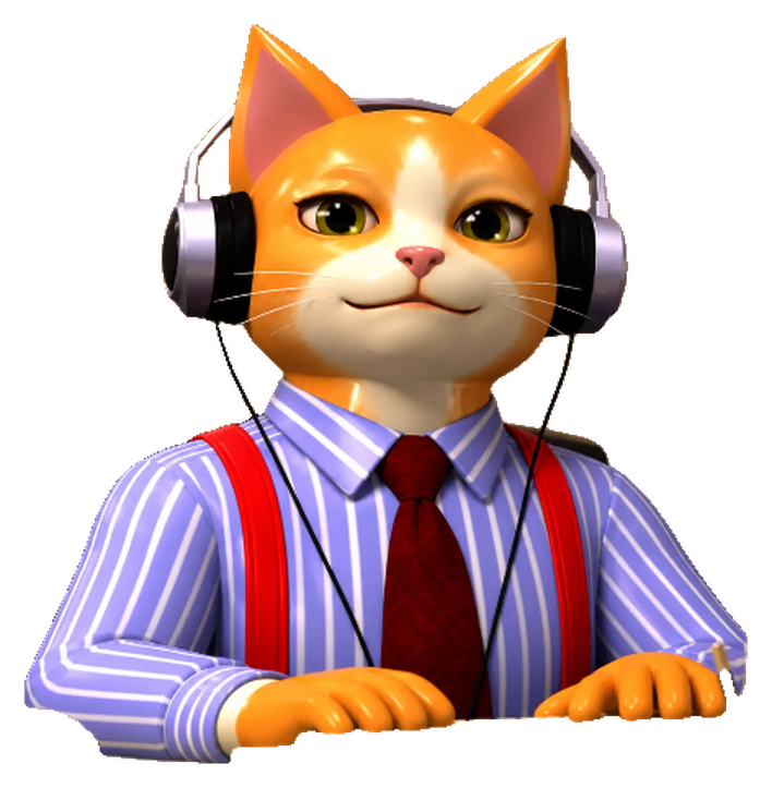 Office Cat in headset and tie